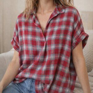 Madewell Cotton Flannel Plaid Button-Back Top | XS